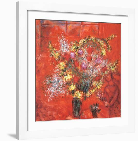 Fleurs Sur Fond Rouge, c.1970-Marc Chagall-Framed Art Print