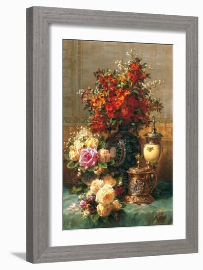 Fleurs sur une table-Jean Baptiste Robie-Framed Art Print