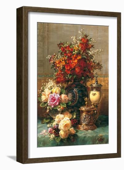 Fleurs sur une table-Jean Baptiste Robie-Framed Art Print