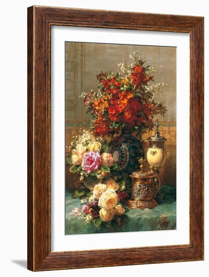 Fleurs sur une table-Jean Baptiste Robie-Framed Art Print