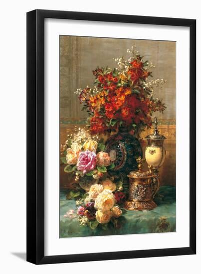 Fleurs sur une table-Jean Baptiste Robie-Framed Art Print