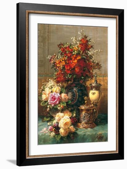 Fleurs sur une table-Jean Baptiste Robie-Framed Art Print