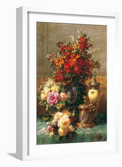 Fleurs sur une table-Jean Baptiste Robie-Framed Art Print