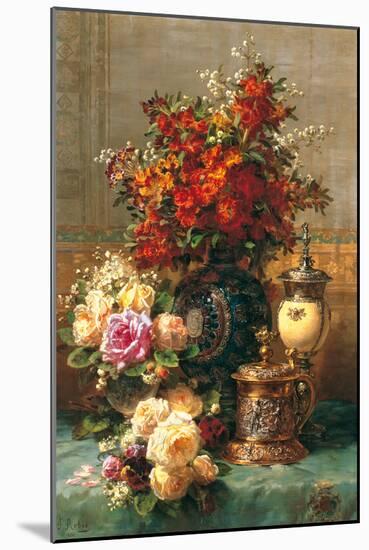 Fleurs sur une table-Jean Baptiste Robie-Mounted Art Print