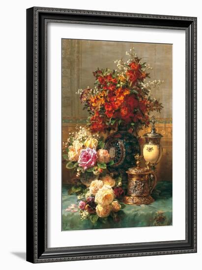 Fleurs sur une table-Jean Baptiste Robie-Framed Art Print