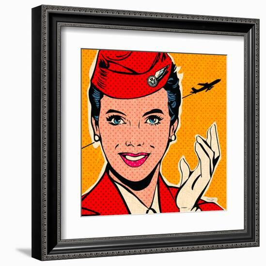 Flight attendant red-Bruno Pozzo-Framed Art Print