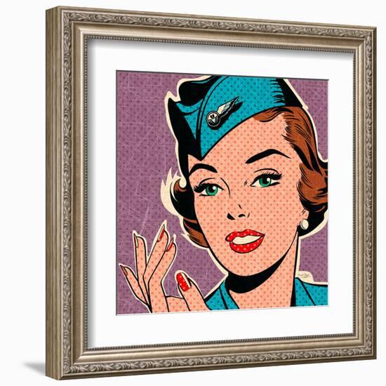 Flight attendant turquoise-Bruno Pozzo-Framed Art Print