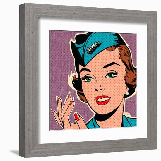 Flight attendant turquoise-Bruno Pozzo-Framed Art Print