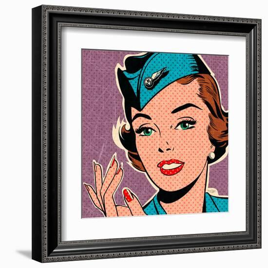 Flight attendant turquoise-Bruno Pozzo-Framed Art Print