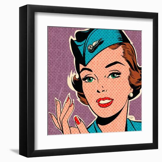 Flight attendant turquoise-Bruno Pozzo-Framed Art Print