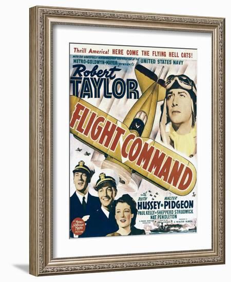 Flight Command, Walter Pidgeon, Robert Taylor, Ruth Hussey, Robert Taylor on Window Card, 1940-null-Framed Photo