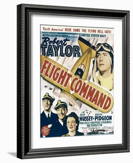 Flight Command, Walter Pidgeon, Robert Taylor, Ruth Hussey, Robert Taylor on Window Card, 1940-null-Framed Photo