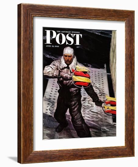 "Flight Controller on Aircraft Carrier," Saturday Evening Post Cover, June 12, 1943-Mead Schaeffer-Framed Giclee Print