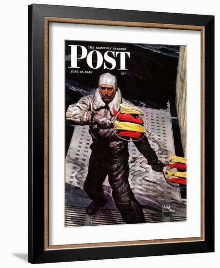 "Flight Controller on Aircraft Carrier," Saturday Evening Post Cover, June 12, 1943-Mead Schaeffer-Framed Giclee Print