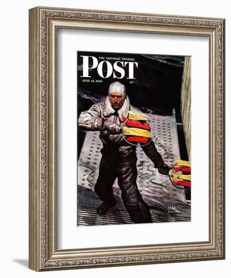 "Flight Controller on Aircraft Carrier," Saturday Evening Post Cover, June 12, 1943-Mead Schaeffer-Framed Giclee Print