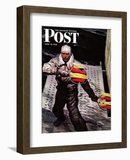 "Flight Controller on Aircraft Carrier," Saturday Evening Post Cover, June 12, 1943-Mead Schaeffer-Framed Giclee Print