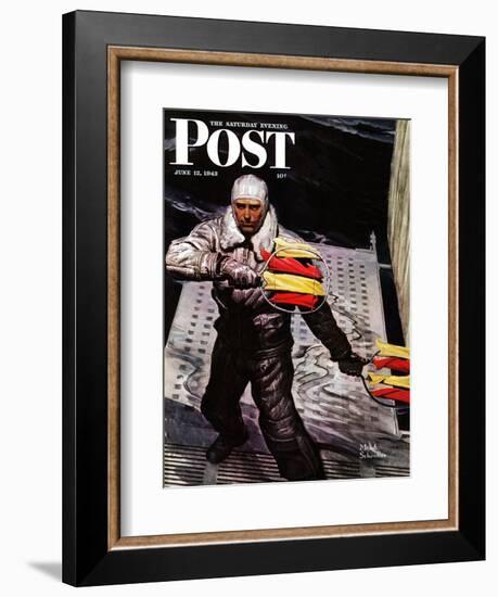 "Flight Controller on Aircraft Carrier," Saturday Evening Post Cover, June 12, 1943-Mead Schaeffer-Framed Giclee Print