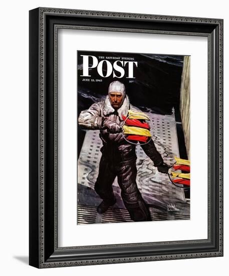 "Flight Controller on Aircraft Carrier," Saturday Evening Post Cover, June 12, 1943-Mead Schaeffer-Framed Giclee Print