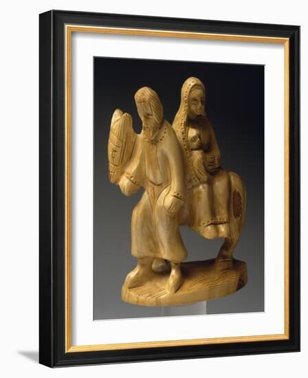 Flight into Egypt, Nativity Scene with Carved Olive Wood Figurines, Palestine-null-Framed Giclee Print