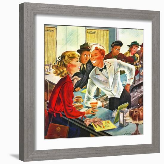 "Flirting Soda Jerk," October 11, 1947-Constantin Alajalov-Framed Giclee Print