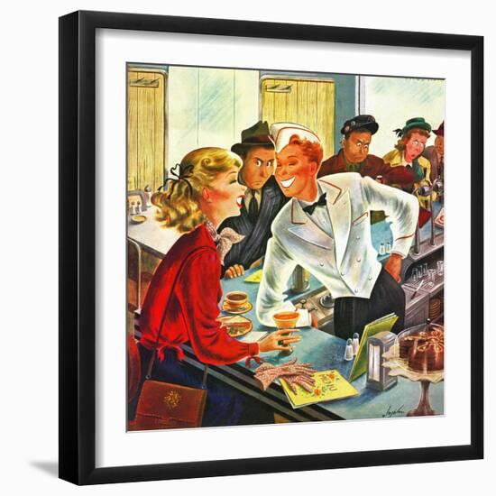 "Flirting Soda Jerk," October 11, 1947-Constantin Alajalov-Framed Giclee Print