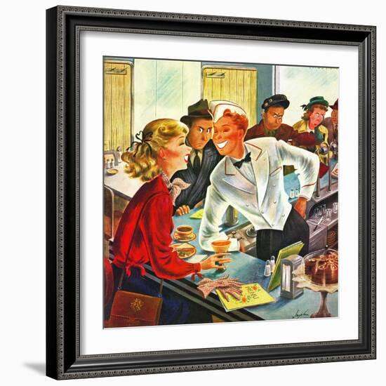 "Flirting Soda Jerk," October 11, 1947-Constantin Alajalov-Framed Giclee Print