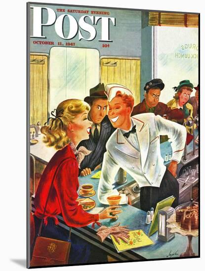 "Flirting Soda Jerk," Saturday Evening Post Cover, October 11, 1947-Constantin Alajalov-Mounted Giclee Print