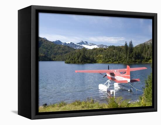 Float Plane Parked at Lake Side, Shrode Lake, Prince William Sound, Alaska, USA-null-Framed Premier Image Canvas