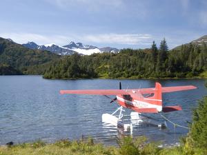Float Plane Parked at Lake Side, Shrode Lake, Prince William Sound, Alaska, USA