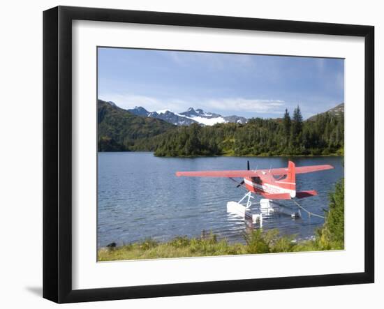 Float Plane Parked at Lake Side, Shrode Lake, Prince William Sound, Alaska, USA-null-Framed Photographic Print