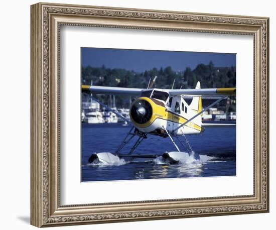 Float Plane Taxiing to Terminal on Lake Union, Washington, USA-William Sutton-Framed Photographic Print