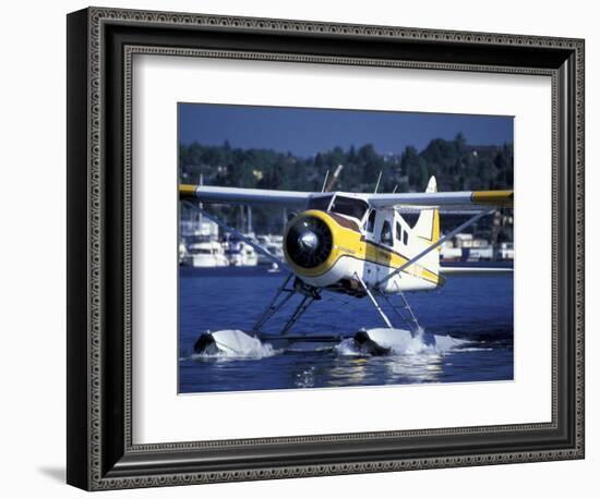 Float Plane Taxiing to Terminal on Lake Union, Washington, USA-William Sutton-Framed Photographic Print