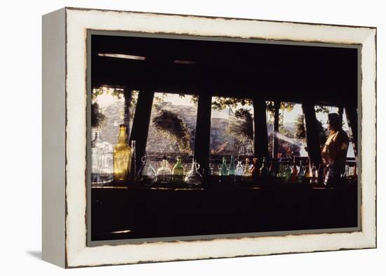 Floating-Home Owner Warren Owen Fonslor Watering the Hanging Plants, Sausalito, CA, 1971-Michael Rougier-Framed Premier Image Canvas