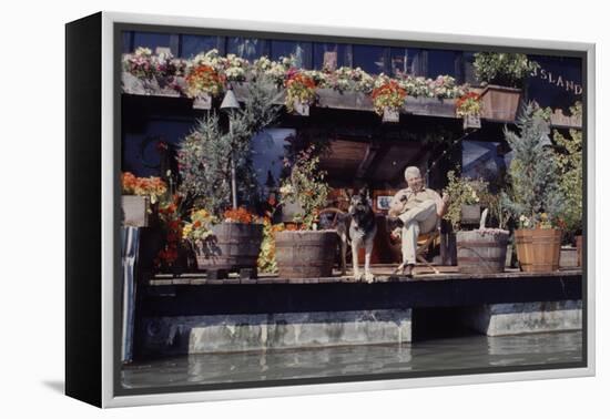 Floating-Home Owner Warren Owen Fonslor with His German Shepherd, Sausalito, CA, 1971-Michael Rougier-Framed Premier Image Canvas