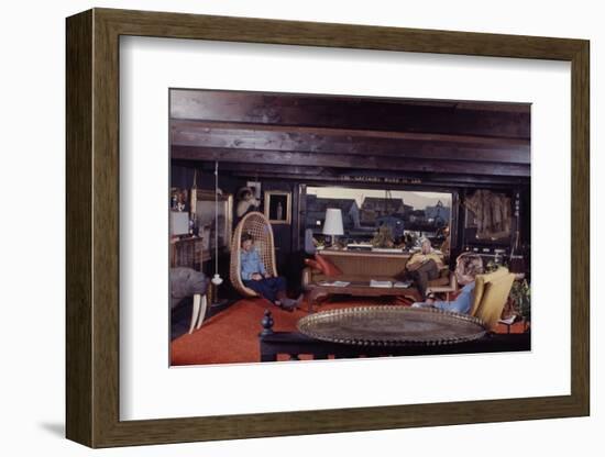 Floating-Home Owner Warren Owen Fonslor with Two Men in His Living Room, Sausalito, CA, 1971-Michael Rougier-Framed Photographic Print