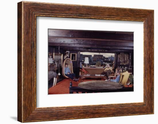 Floating-Home Owner Warren Owen Fonslor with Two Men in His Living Room, Sausalito, CA, 1971-Michael Rougier-Framed Photographic Print