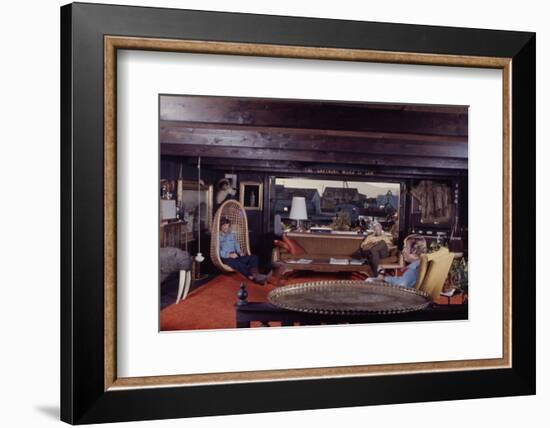 Floating-Home Owner Warren Owen Fonslor with Two Men in His Living Room, Sausalito, CA, 1971-Michael Rougier-Framed Photographic Print