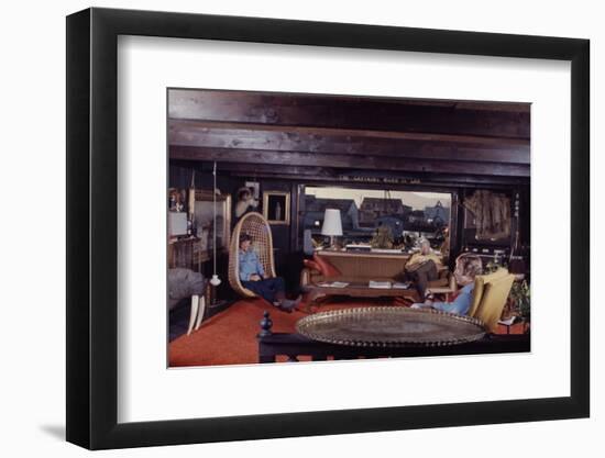 Floating-Home Owner Warren Owen Fonslor with Two Men in His Living Room, Sausalito, CA, 1971-Michael Rougier-Framed Photographic Print