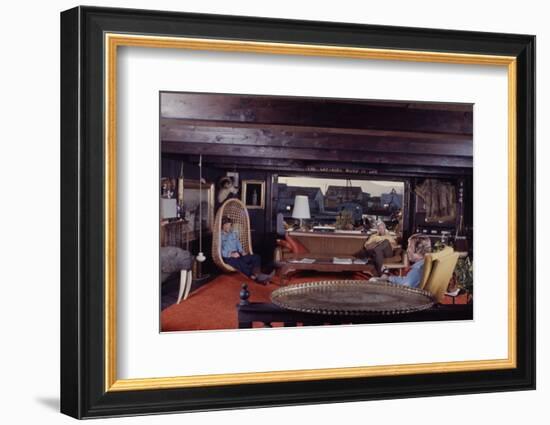 Floating-Home Owner Warren Owen Fonslor with Two Men in His Living Room, Sausalito, CA, 1971-Michael Rougier-Framed Photographic Print