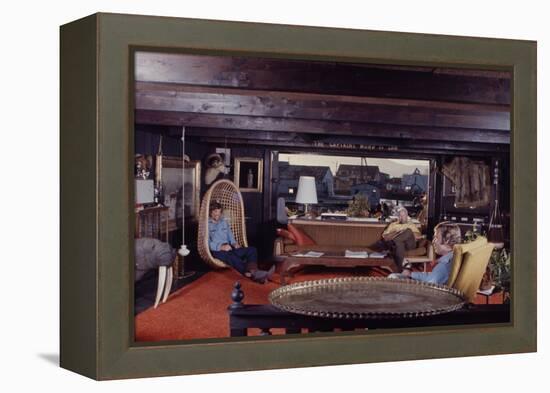 Floating-Home Owner Warren Owen Fonslor with Two Men in His Living Room, Sausalito, CA, 1971-Michael Rougier-Framed Premier Image Canvas