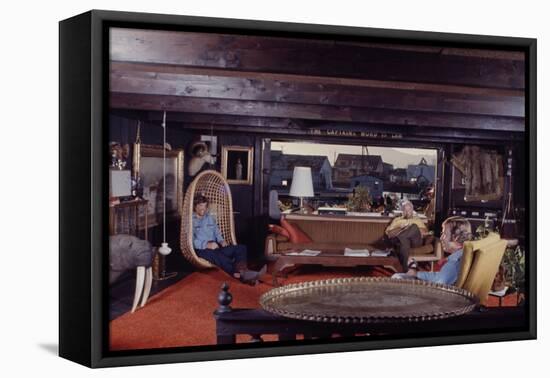Floating-Home Owner Warren Owen Fonslor with Two Men in His Living Room, Sausalito, CA, 1971-Michael Rougier-Framed Premier Image Canvas