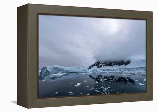 Floating Ice Mountains and Coastline Neko Harbour Antarctic Peninsula Antarctica-Renato Granieri-Framed Premier Image Canvas