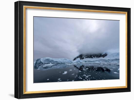 Floating Ice Mountains and Coastline Neko Harbour Antarctic Peninsula Antarctica-Renato Granieri-Framed Photographic Print