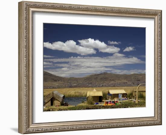 Floating Islands of Uros People, Traditional Reed Boats and Reed Houses, Lake Titicaca, Peru-Simon Montgomery-Framed Photographic Print