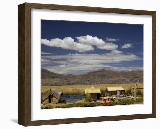 Floating Islands of Uros People, Traditional Reed Boats and Reed Houses, Lake Titicaca, Peru-Simon Montgomery-Framed Photographic Print