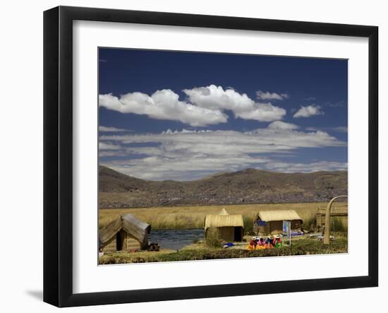 Floating Islands of Uros People, Traditional Reed Boats and Reed Houses, Lake Titicaca, Peru-Simon Montgomery-Framed Photographic Print