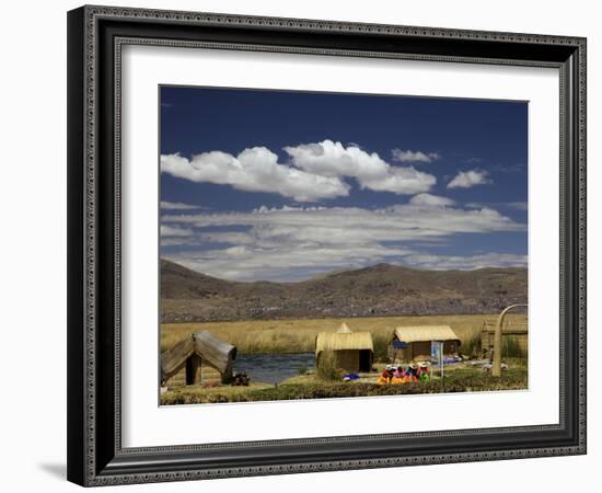 Floating Islands of Uros People, Traditional Reed Boats and Reed Houses, Lake Titicaca, Peru-Simon Montgomery-Framed Photographic Print