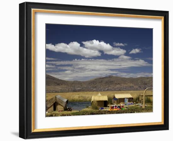 Floating Islands of Uros People, Traditional Reed Boats and Reed Houses, Lake Titicaca, Peru-Simon Montgomery-Framed Photographic Print