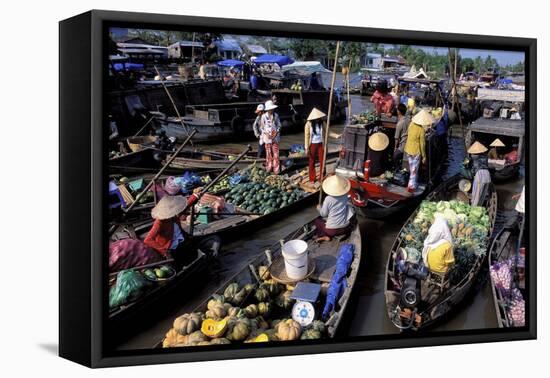 Floating Market of Cai Rang, Can Tho, Mekong Delta, Vietnam, Indochina, Southeast Asia, Asia-Bruno Morandi-Framed Premier Image Canvas