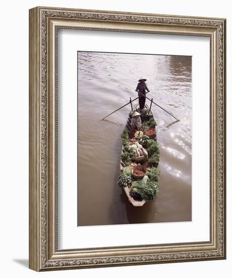 Floating Market Trader and Boat Laden with Vegetables, Phung Hiep, Mekong River Delta, Vietnam-Gavin Hellier-Framed Photographic Print